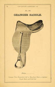1882 Ad Granger Saddle No 89 Enameled Horse Quilted - ORIGINAL ADVERTISING SAD1