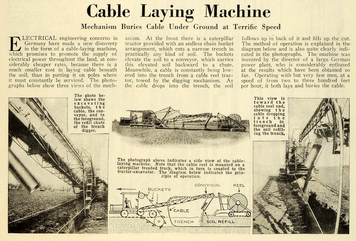 1928 Print Cable Laying Machine Electrical Engineering Germany Excavat ...