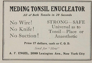 1926 Ad Meding Tonsil Enucleator A. F. Engel Medical - ORIGINAL ADVERTISING