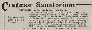 1926 Ad Cragmor Sanitarium Colorado Springs TB Forster - ORIGINAL ADVERTISING