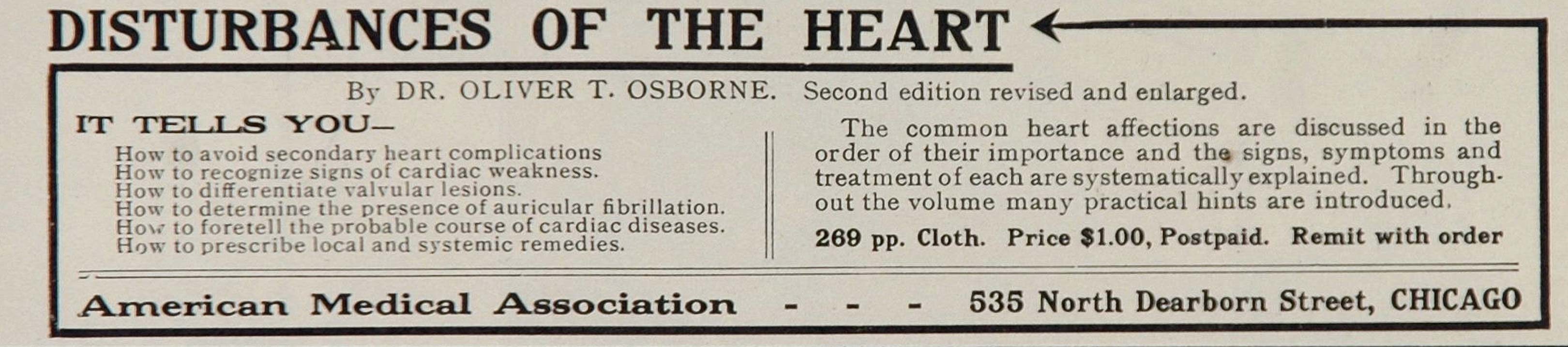 1926 Ad Disturbances of the Heart Oliver T Osborne Book - ORIGINAL ADVERTISING