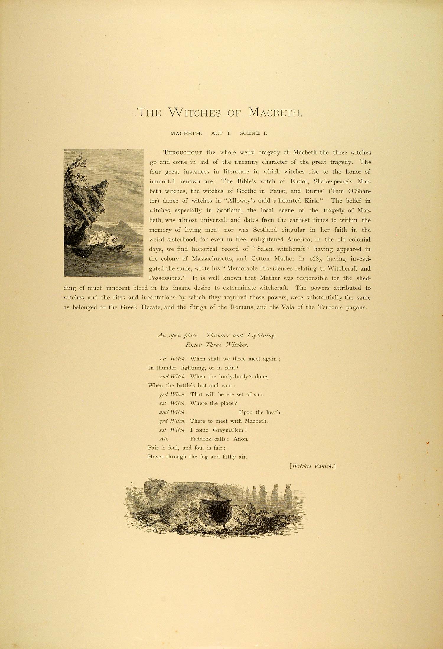 1887 Photogravure Three Witches Macbeth Shakespeare Tragedy Play Witchcraft SAS1