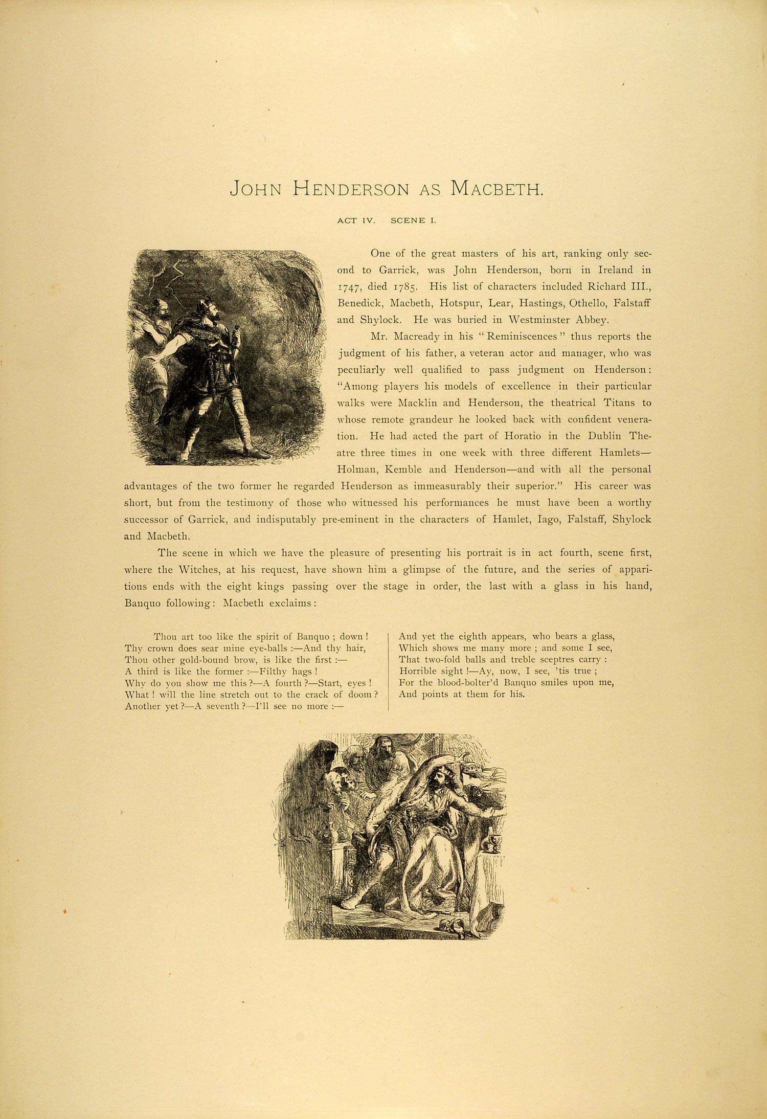 1887 Photogravure King Macbeth Shakespeare Tragedy John Henderson Actor SAS1