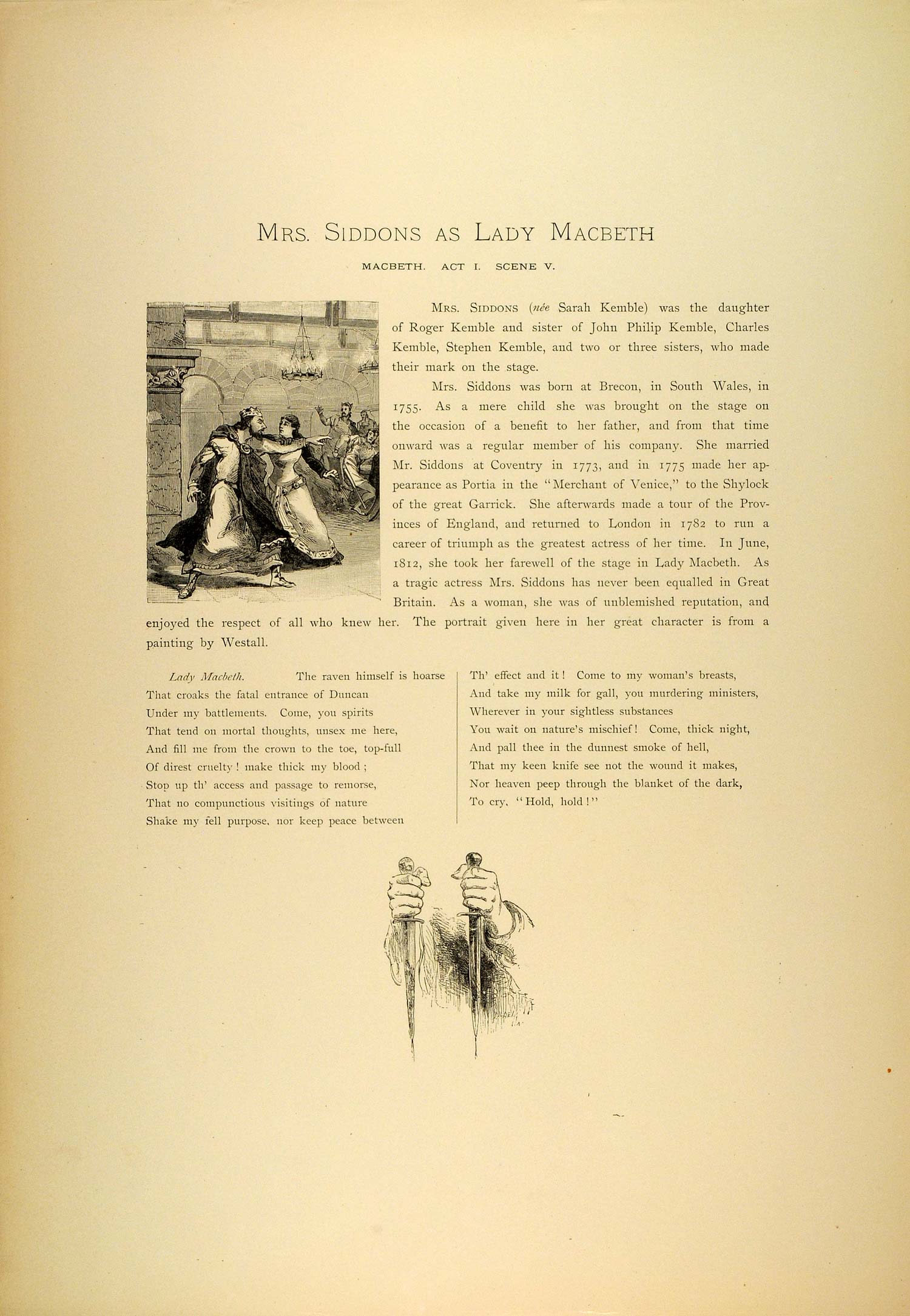1887 Photogravure Sarah Siddons Actress Lady Macbeth Shakespeare Tragedy SAS1