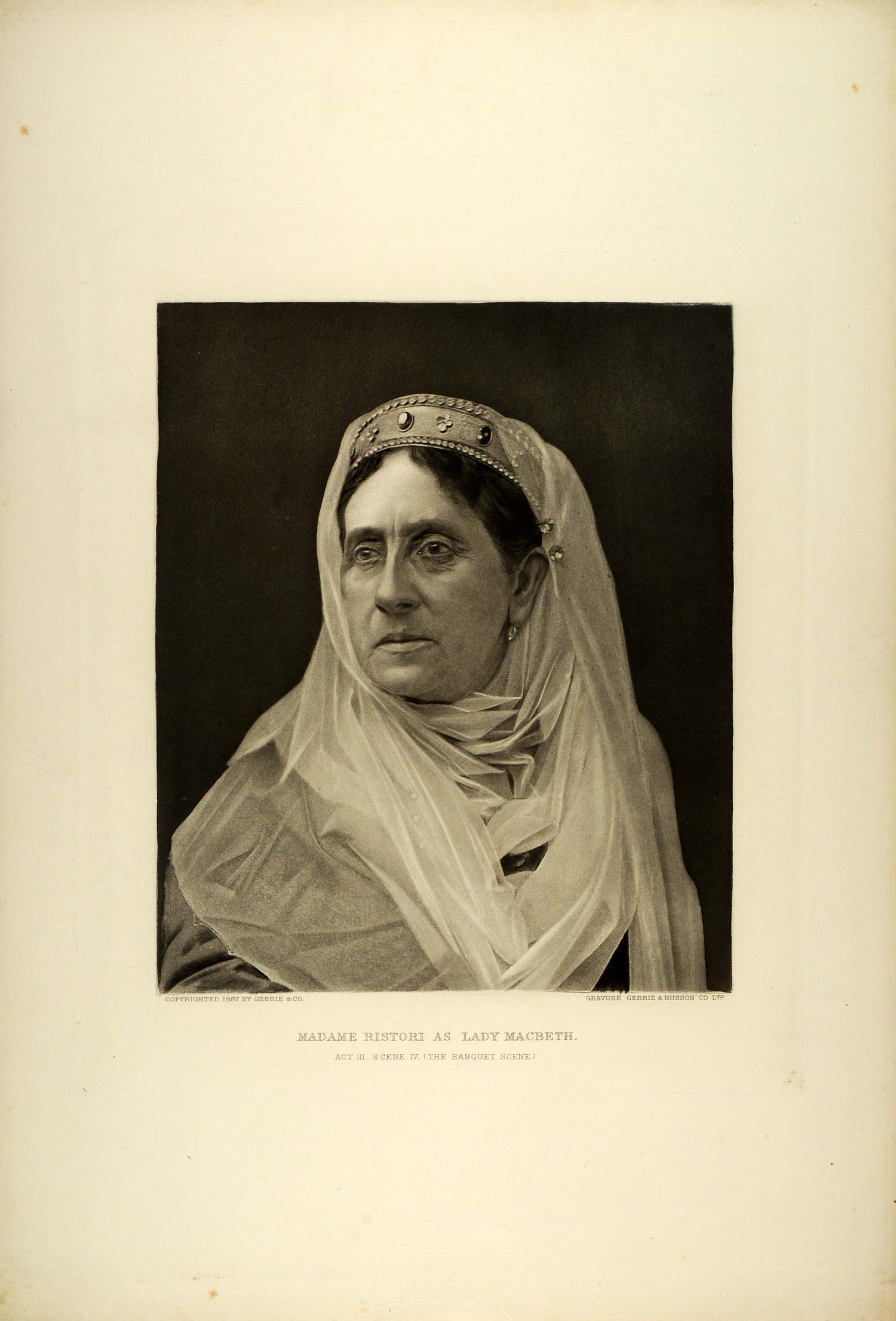 1887 Photogravure Adelaide Ristori Lady Macbeth Shakespeare Actress Tragedy SAS1