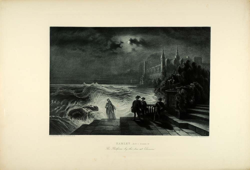 1887 Photogravure Elsinore Castle Ghost Hamlet Shakespeare Tragedy Play Sea SAS1