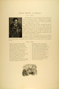1887 Photogravure Edwin Booth Portrait Soliloquy Hamlet Shakespeare Tragedy SAS1