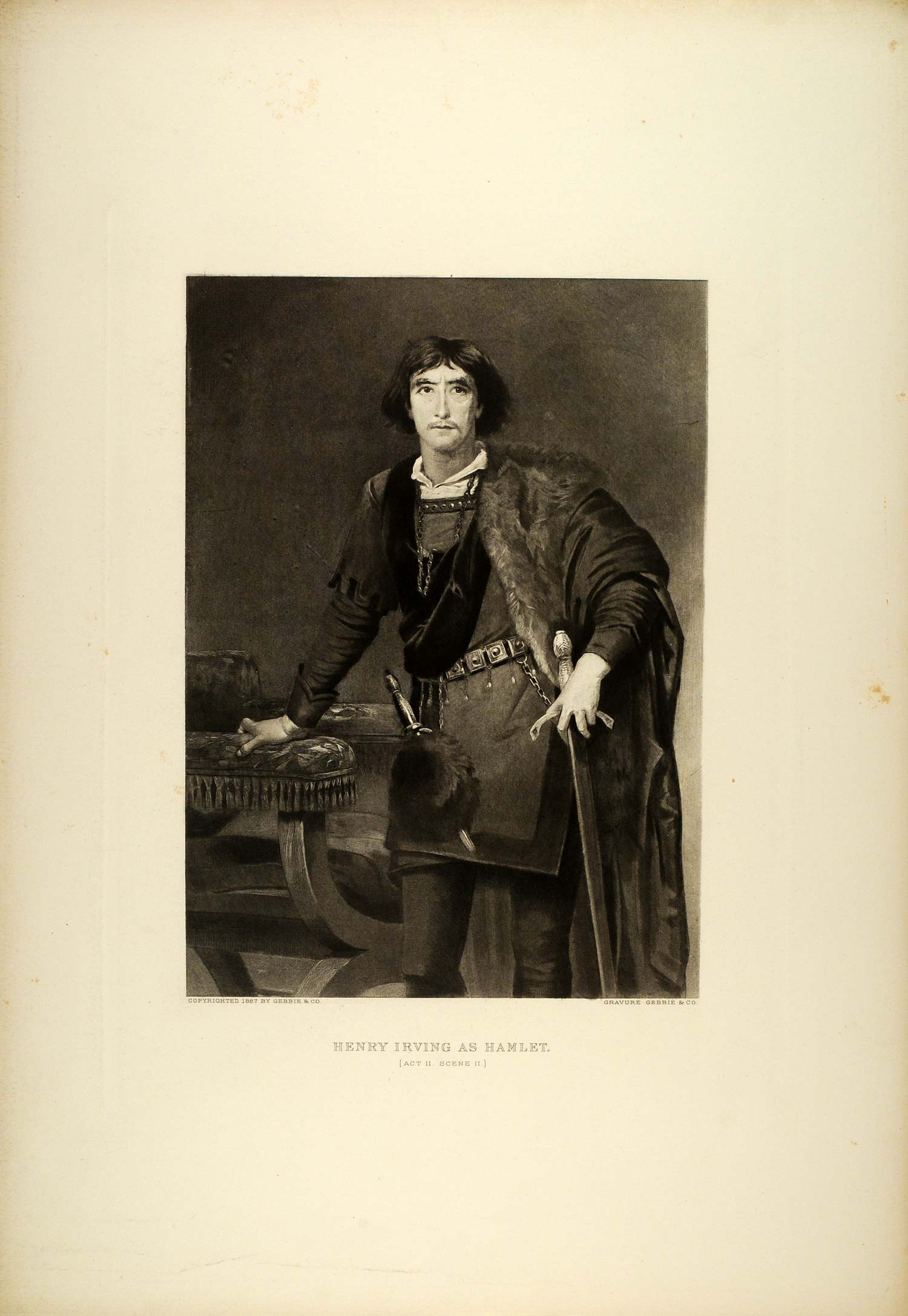 1887 Photogravure Henry Irving Hamlet Portrait Shakespeare Tragedy Play SAS1