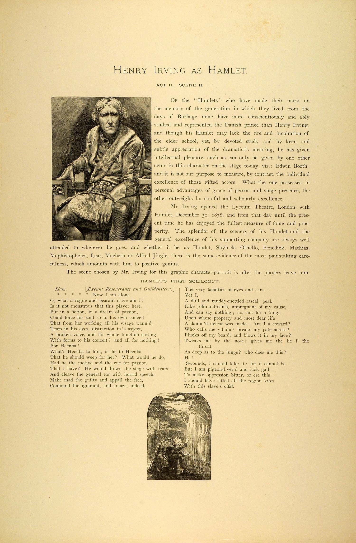 1887 Photogravure Henry Irving Hamlet Portrait Shakespeare Tragedy Play SAS1