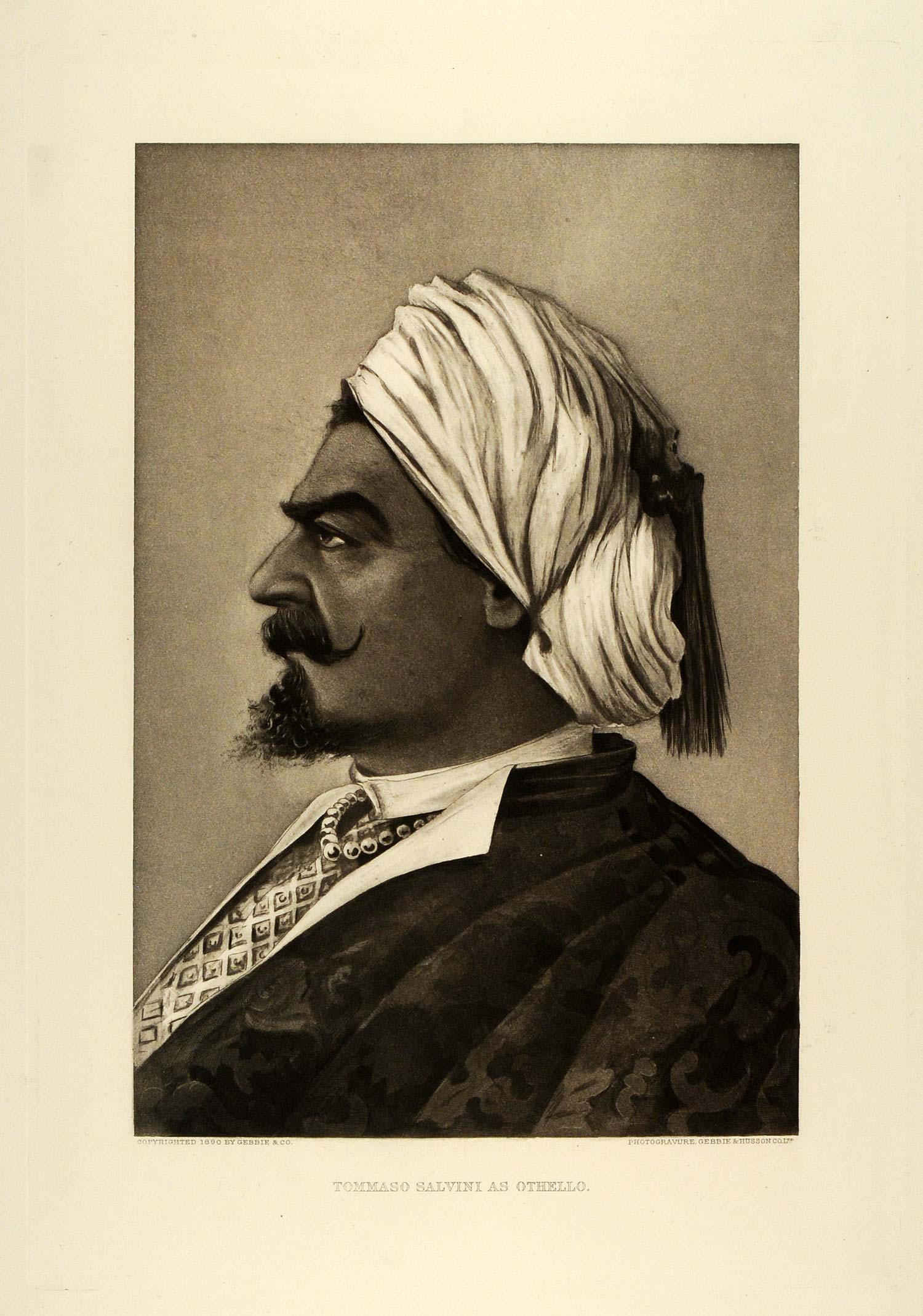1887 Photogravure Tommaso Salvini Portrait Othello Moor Turban Shakespeare SAS1
