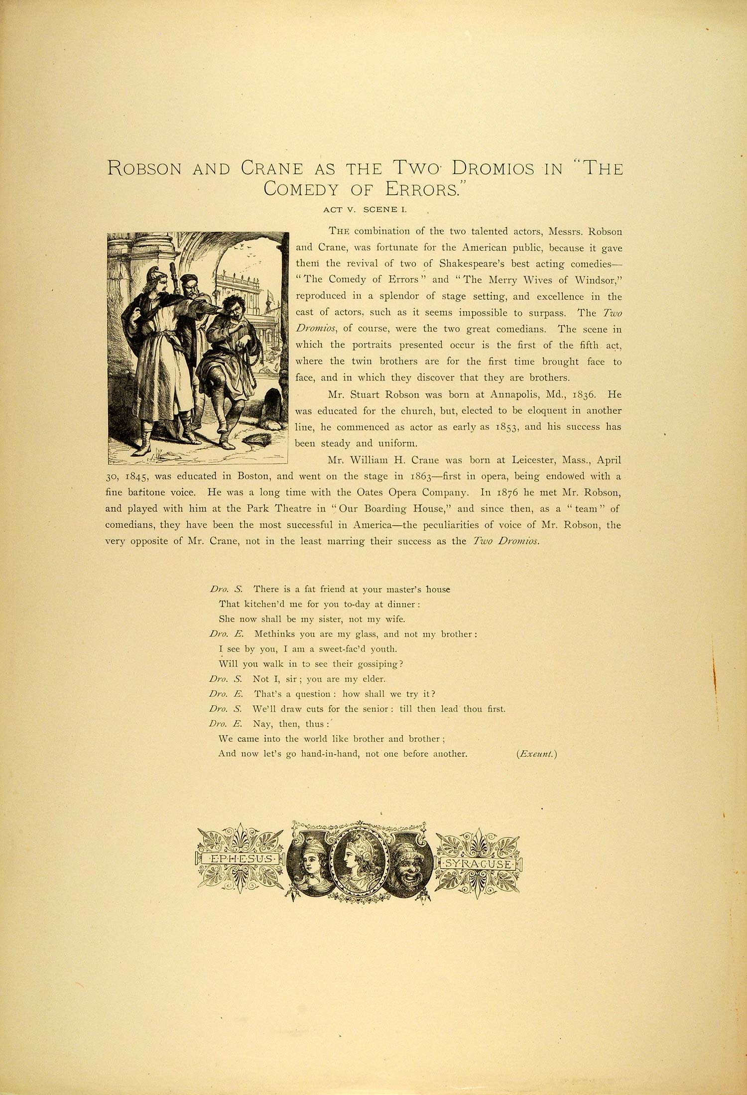 1887 Photogravure Stuart Robson William H. Crane Twin Dromios Comedy of SAS1