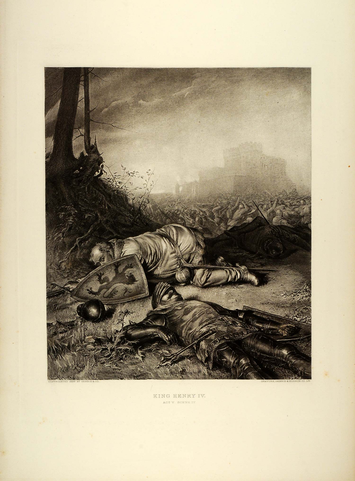 1887 Photogravure Battle Shrewsbury Henry IV Falstaff Shakespeare SAS1