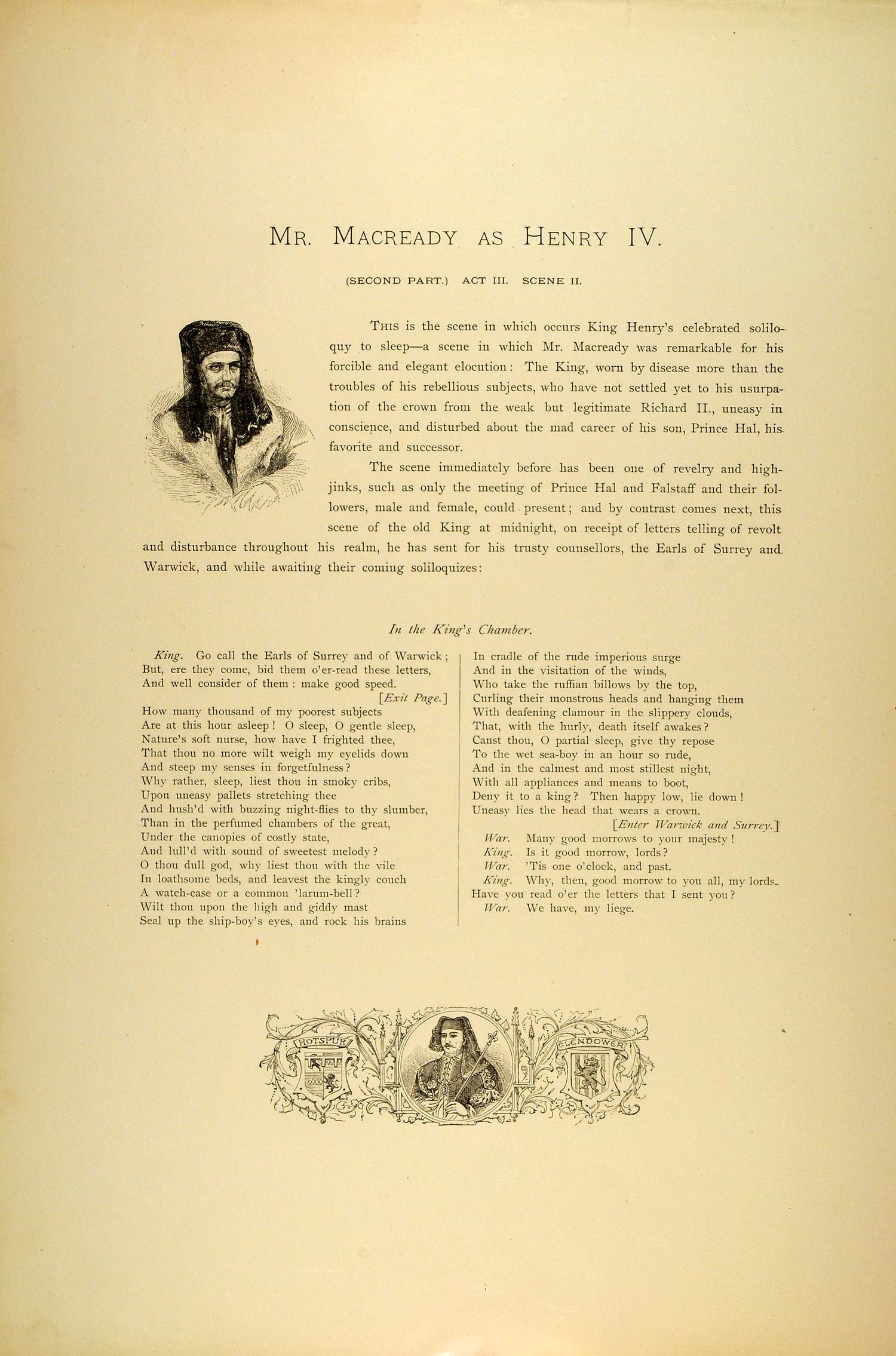 1887 Photogravure William Charles Macready King Henry IV Shakespeare SAS1