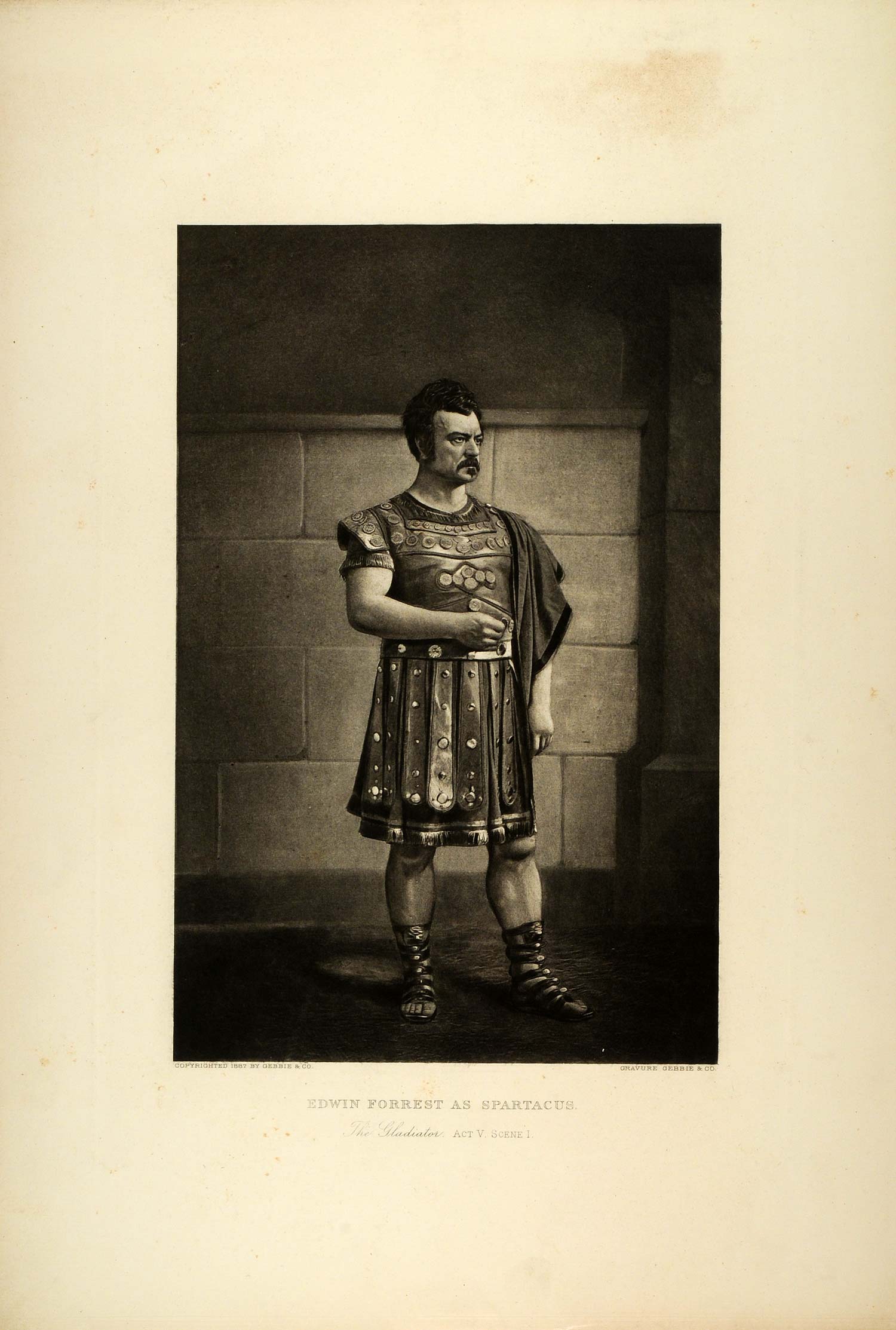 1887 Photogravure Edwin Forrest Spartacus Gladiator Play Robert Montgomery SAS1