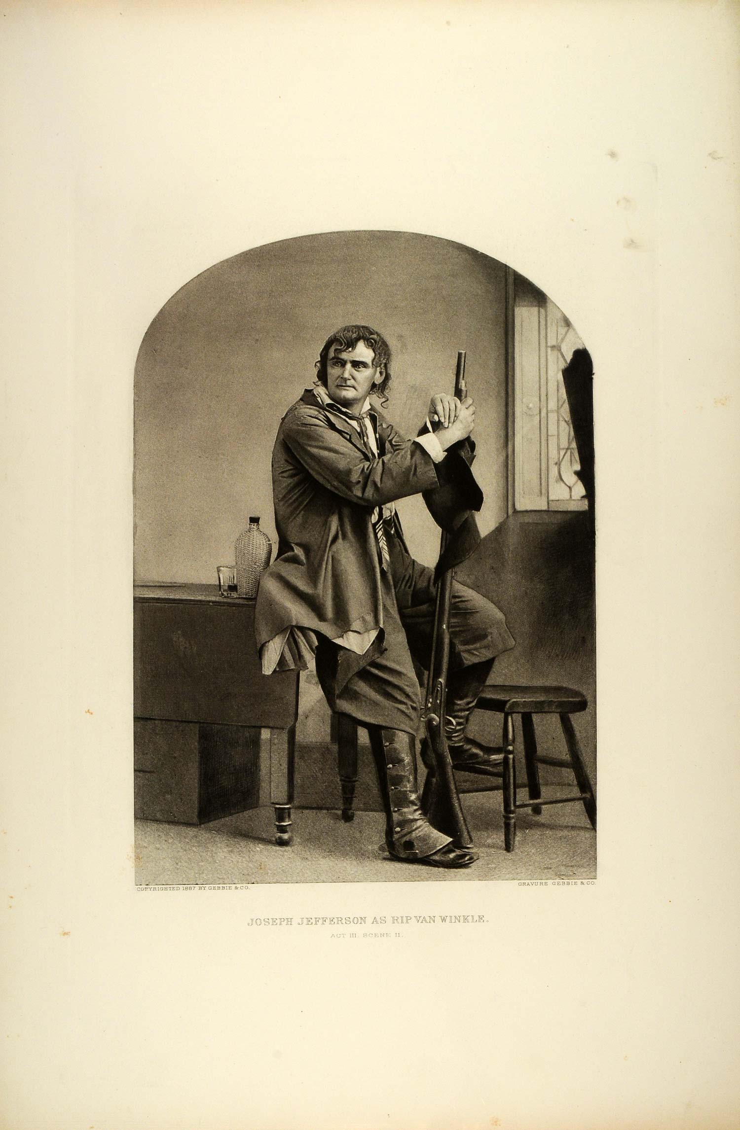 1887 Photogravure Joseph Jefferson Actor Rip Van Winkle Play Dion SAS1