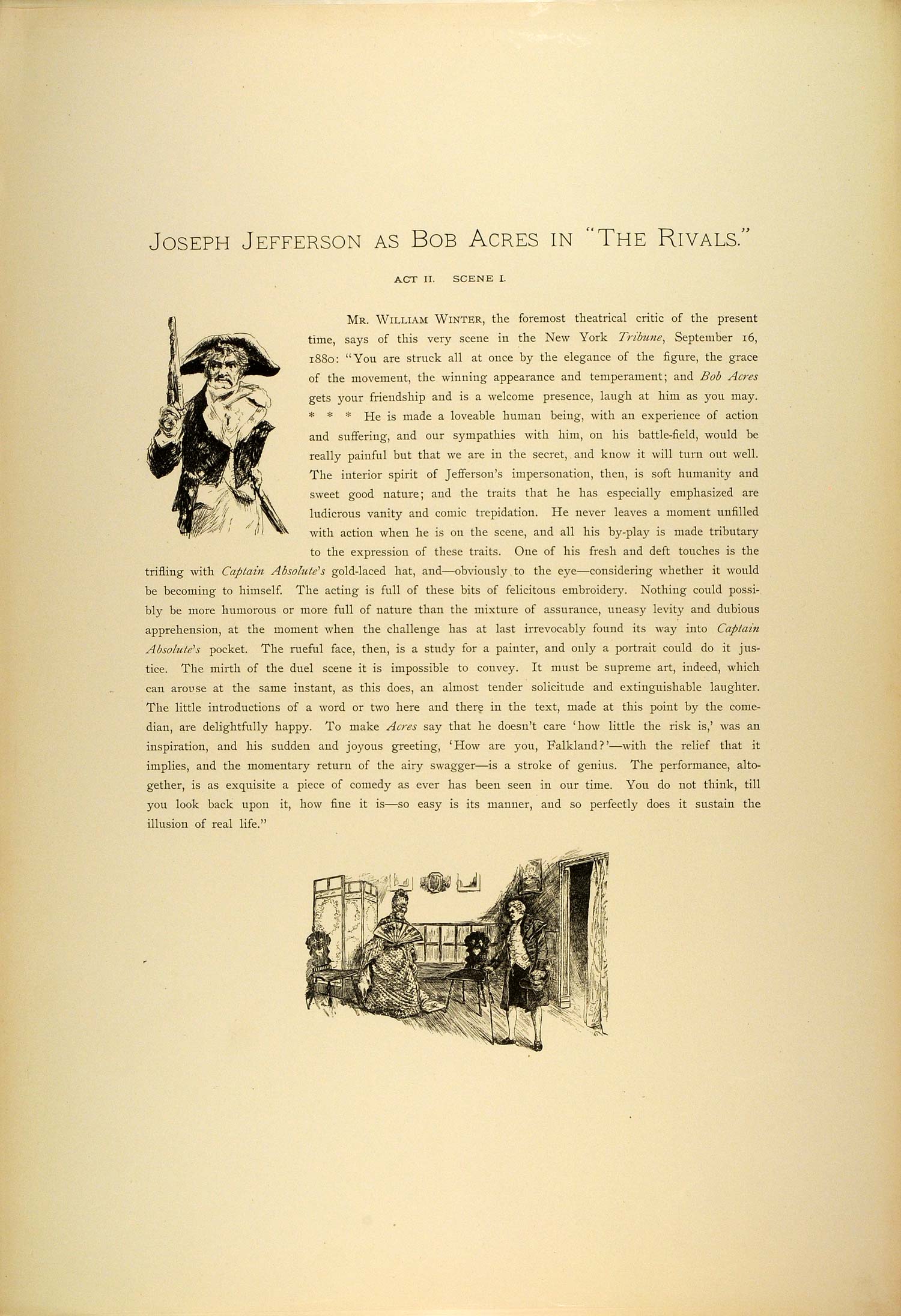 1887 Photogravure Joseph Jefferson Actor Bob Acres Rivals Comedy Play SAS1