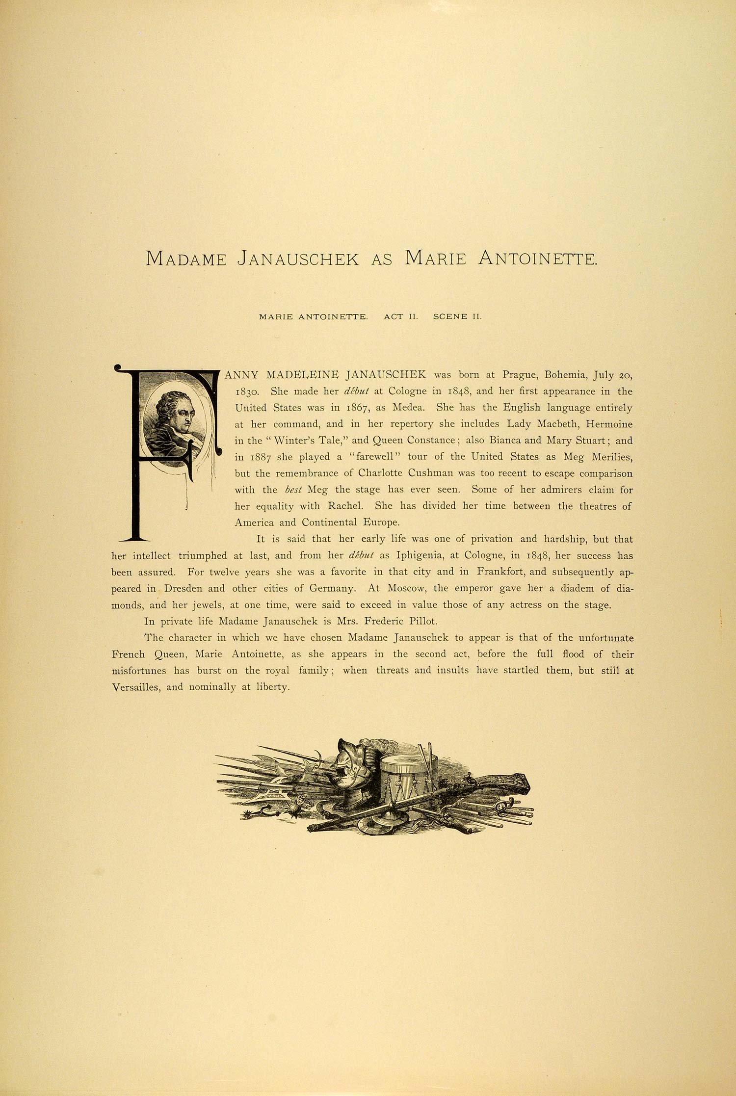 1887 Photogravure Madame Fanny Janauschek Actress Marie Antoinette Queen SAS1