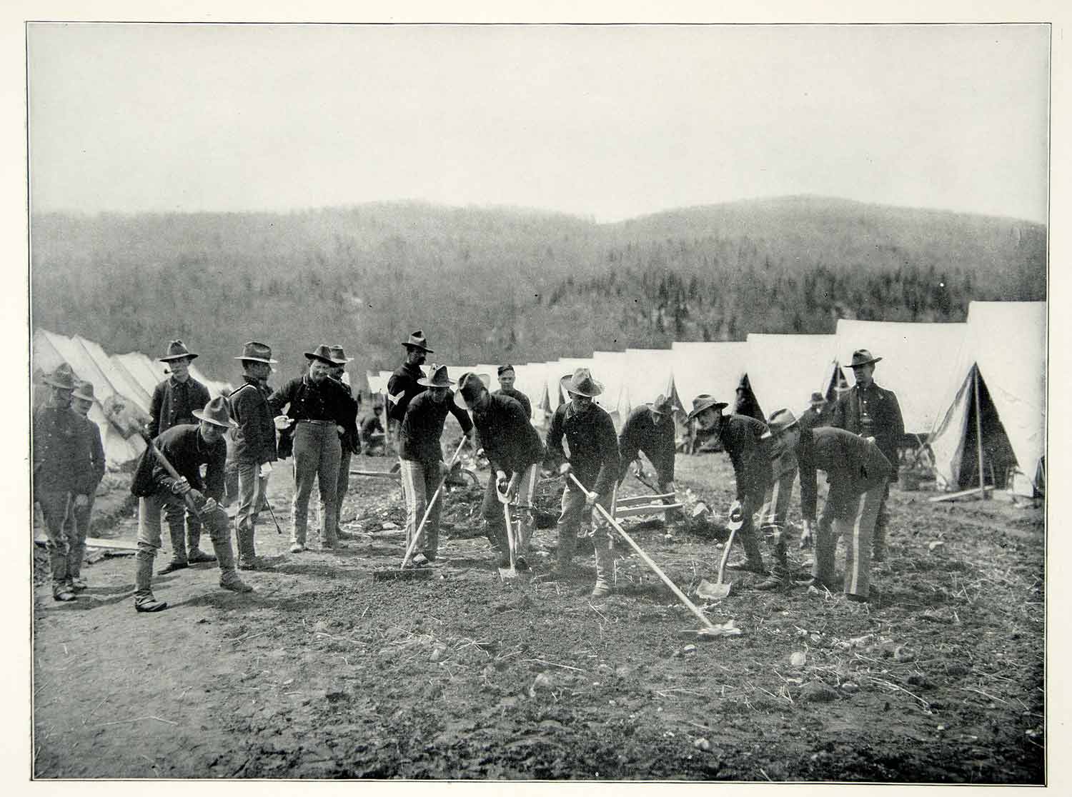 1898 Print Spanish American War United States Army Training Camp Road Build SAW1