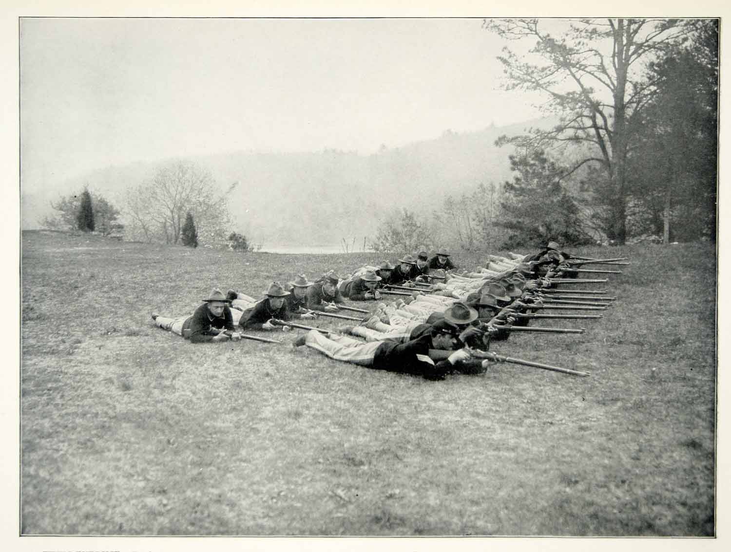 1898 Print American Military Firing Exercise Recruits Training Spanish War SAW1