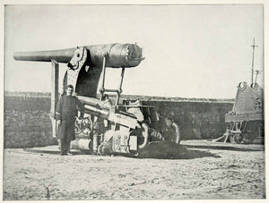 1898 Print Spanish American War Artillery Piece Cartagena Spain Harbor View SAW1
