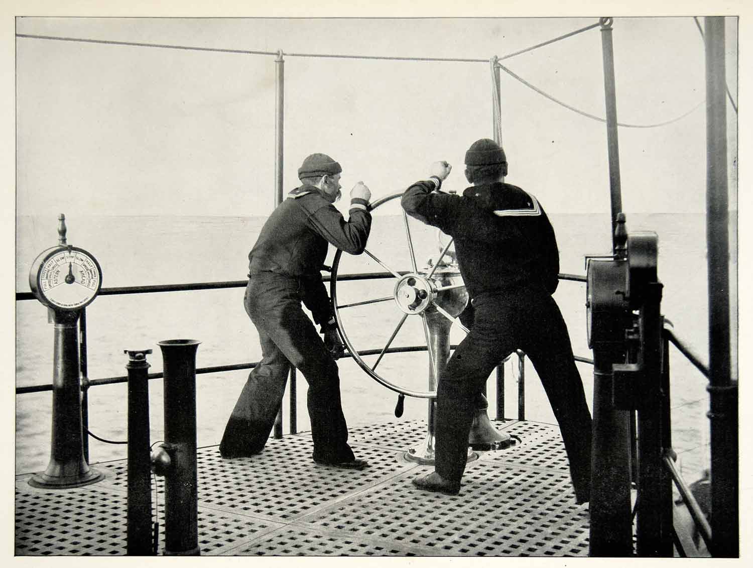 1898 Print Spanish American War Crewmen Ship Steering Santiago Bombardment SAW1
