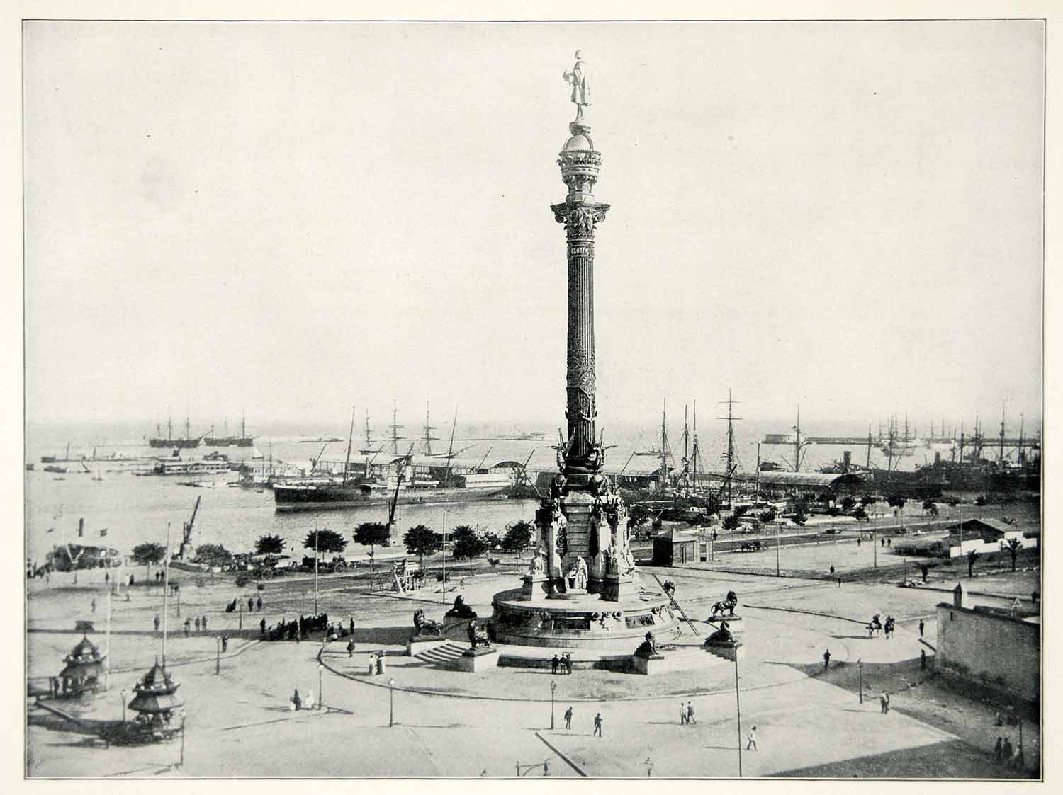 1898 Print Christopher Columbus Monument Barcelona Spain Statue Historical SAW1