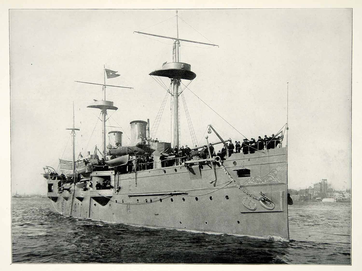 1898 Print Spanish American War Battleship San Francisco John A. Howell SAW1