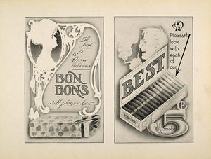 1910 Print Graphic Design Art Nouveau Bon Bons Cigars - ORIGINAL SB1
