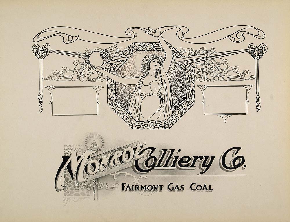 1910 Print Ad Design Monroe Colliery Art Nouveau Woman - ORIGINAL SB1