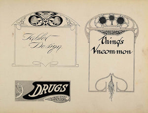 1910 B/W Print Designs Art Nouveau Advertising Signs - ORIGINAL SB1