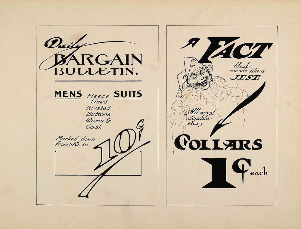 1910 B/W Print Designs Ad Signs Clown Jester Harlequin - ORIGINAL SB1