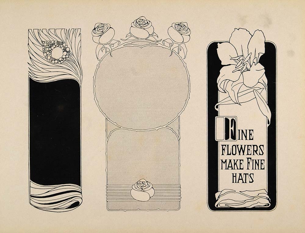 1910 Print Graphic Designs Template Art Nouveau Flowers - ORIGINAL SB1