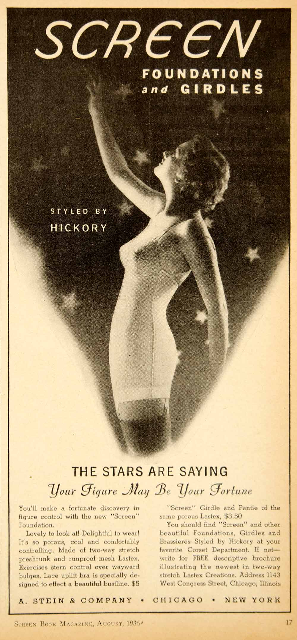 1936 Ad Screen A Stein Girdle Hickory Bra Foundation Lastex Corset SBM1