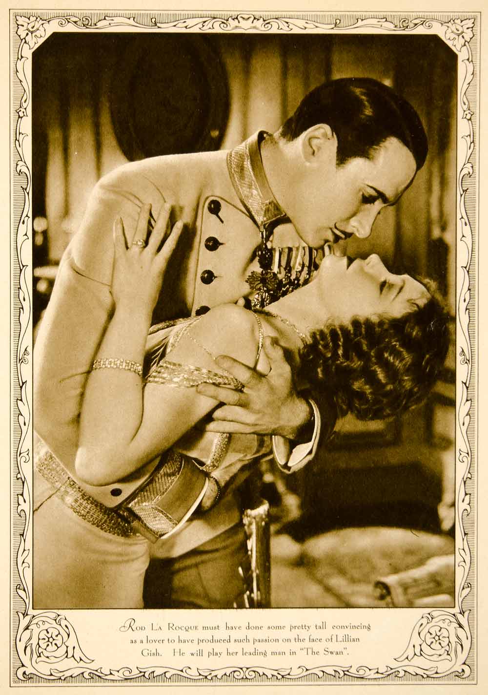 1930 Rotogravure Rod La Rocque Lillian Gish Swan Romance On-Screen Costume SBM1