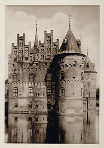 1924 Egeskov Renaissance Moat Castle Faaborg Denmark - ORIGINAL PHOTOGRAVURE SC1