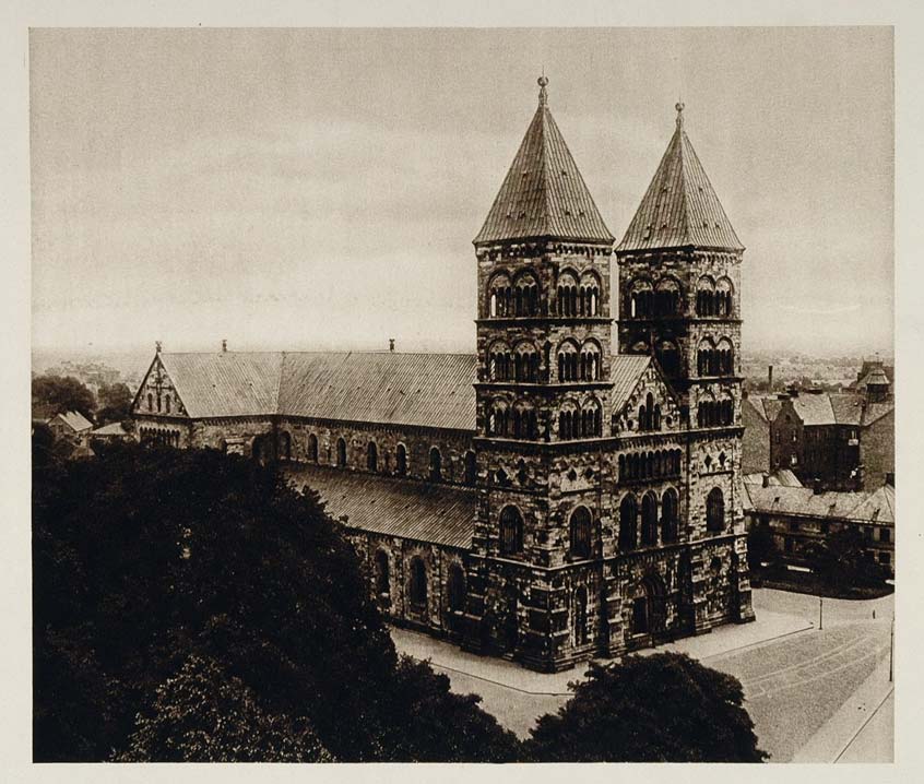1924 Lund Cathedral Romanesque Scania Sweden Sverige - ORIGINAL PHOTOGRAVURE SC1