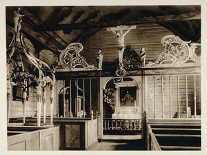 1924 Interior Norwegian Church Naes Norway Photogravure - ORIGINAL SC1