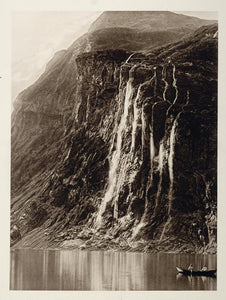 1924 Seven Sisters Syv Sostre Geirangerfjord Norway - ORIGINAL PHOTOGRAVURE SC1