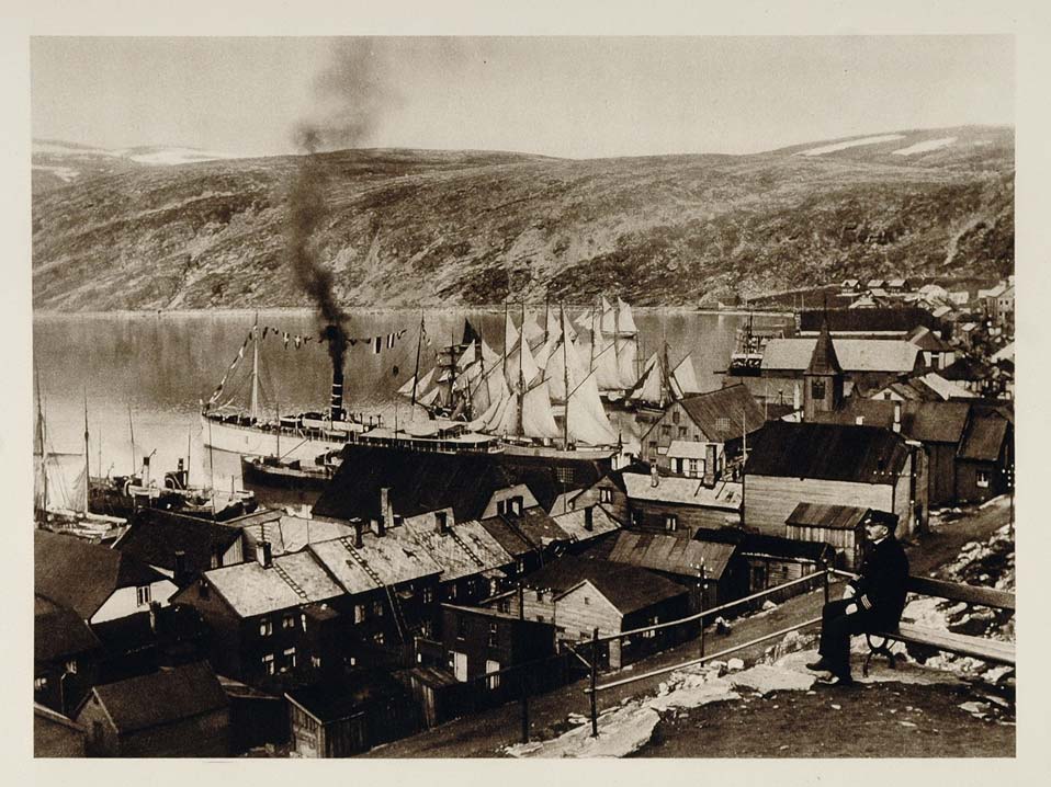 1924 Harbor Hammerfest Norway Russian Sailing Schooners - ORIGINAL SC1