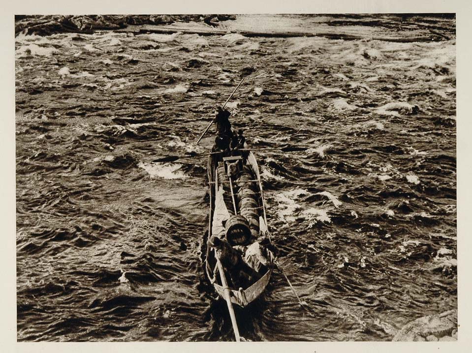 1924 Tar Boat Oulu River Ulea Rapids Finland Suomi - ORIGINAL PHOTOGRAVURE SC1