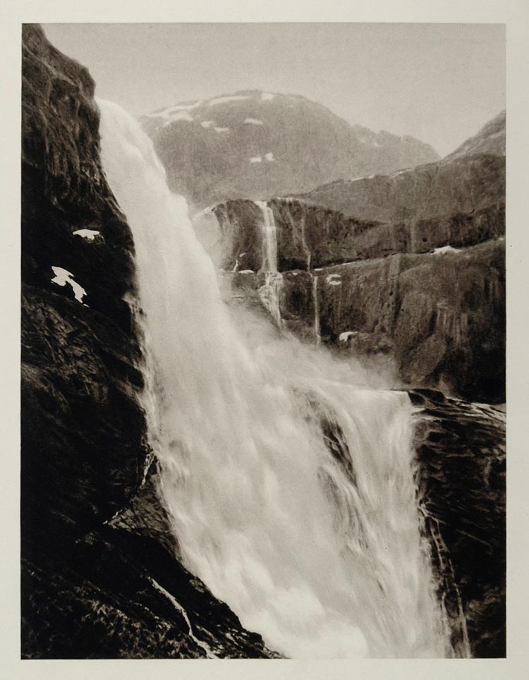 1930 Waterfall Fall Skjaegge Valley Norway Photogravure - ORIGINAL SC2