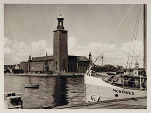 1930 Town Hall Lake Malar Malaren Boat Stockholm Sweden - ORIGINAL SC2