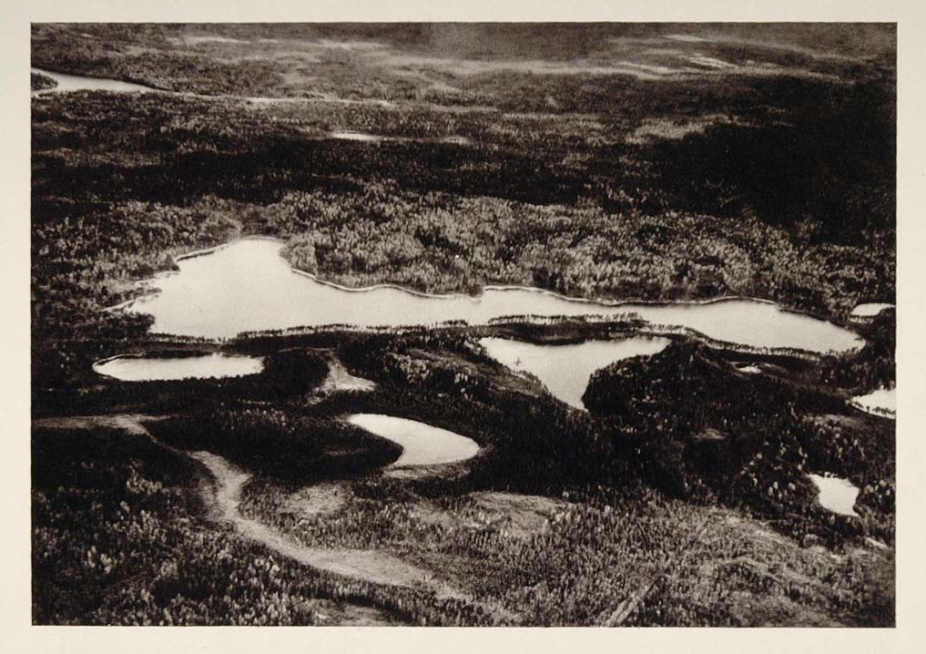 1930 Aerial View Suurijarvi Finland Suomi Lakes NICE - ORIGINAL PHOTOGRAVURE SC2