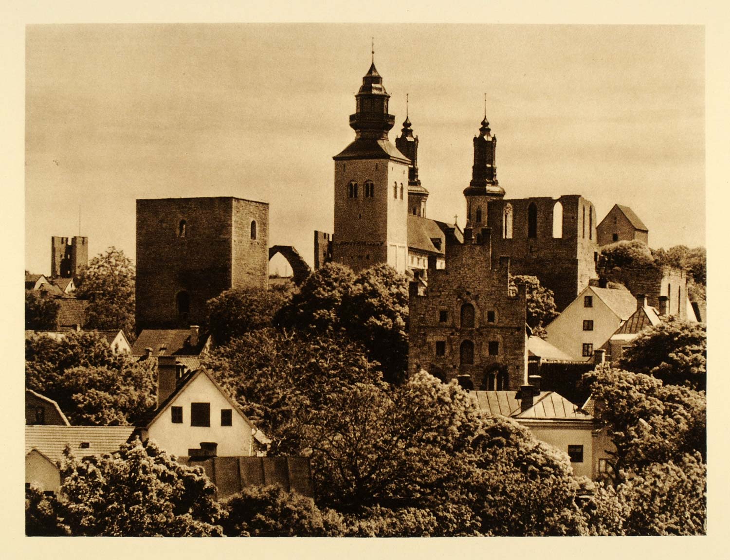 1932 Visby Gotland Sweden Ringmuren Cathedral Ruins - ORIGINAL PHOTOGRAVURE SC3