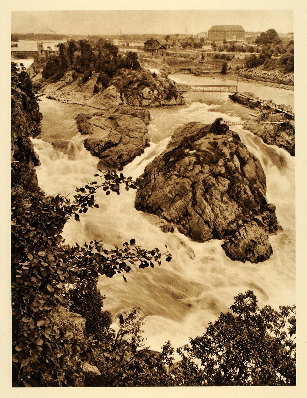 1932 Trollhaette Falls Sweden Malgo Bridge Waterfall - ORIGINAL PHOTOGRAVURE SC3