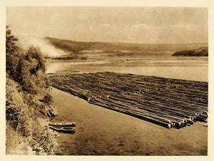 1932 Floating Timber Wood Logs Lake Heddal Norway - ORIGINAL PHOTOGRAVURE SC3