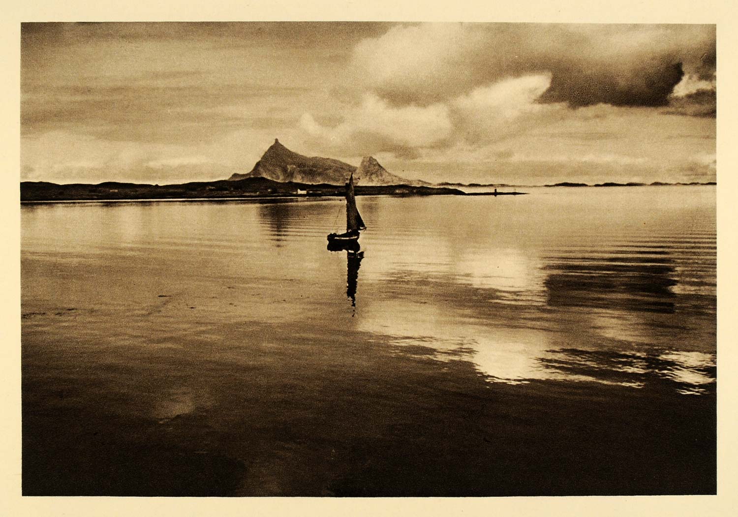 1932 Hestmannoy Norway Sailboat Horseman Island Sea - ORIGINAL PHOTOGRAVURE SC3