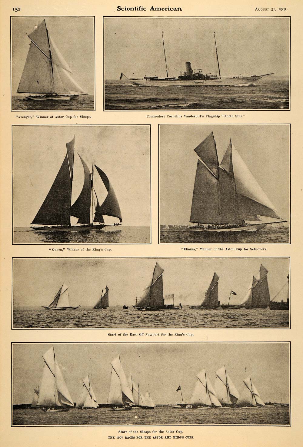 1907 Article Scientific Astor King Cups Sailboat Races - ORIGINAL SCA1