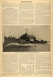 1907 Article Scientific British Torpedo Battleship Eden - ORIGINAL SCA1