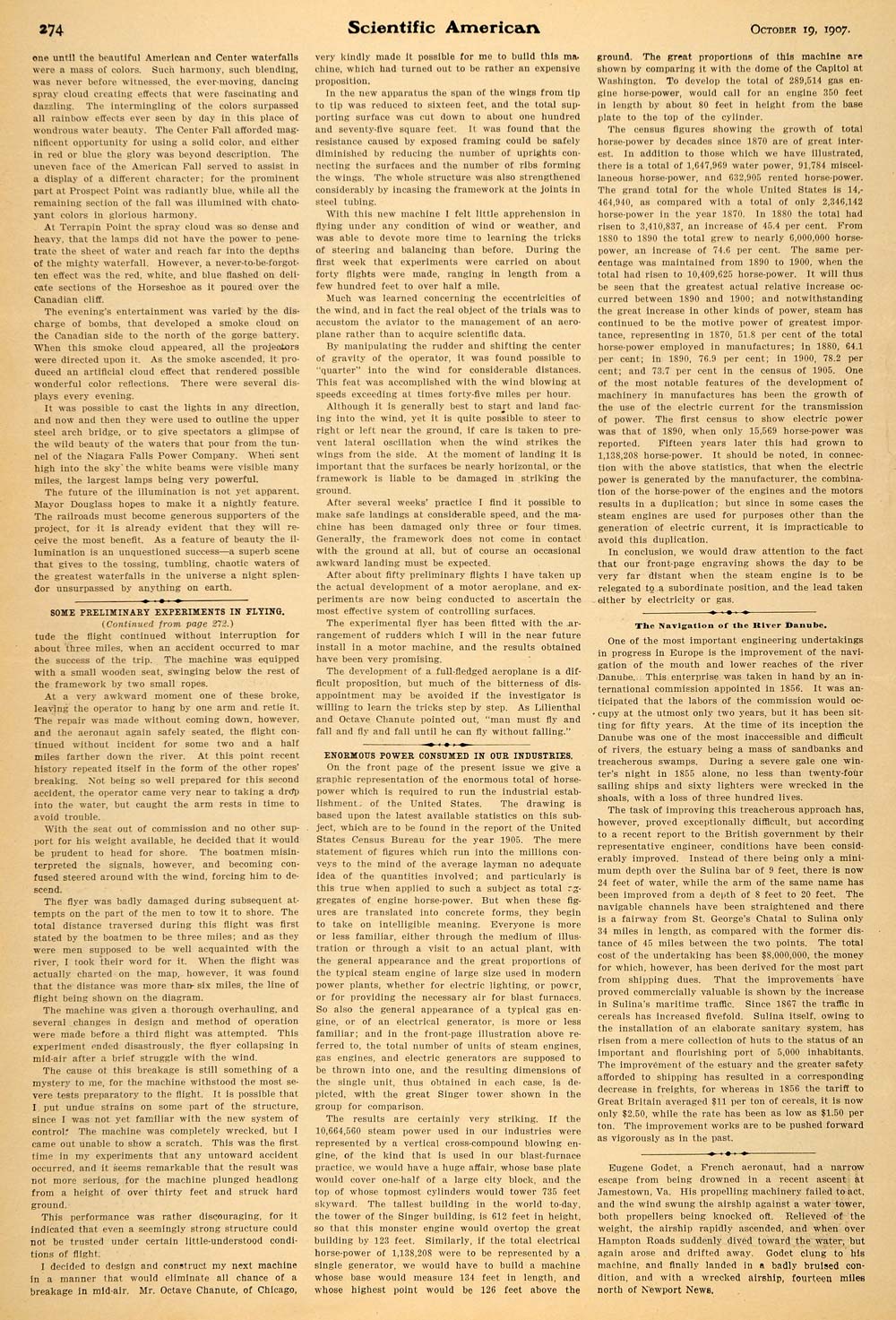1907 Article Energy Searchlights Niagara Falls O Dunlap - ORIGINAL SCA1